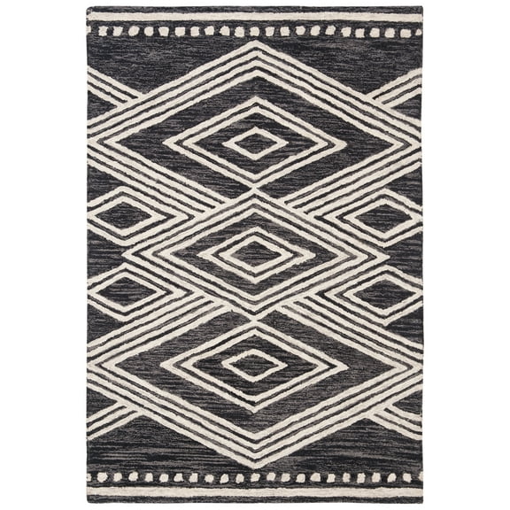 SAFAVIEH Micro-Loop Glenda Geometric Aztec Wool Area Rug, Charcoal/Ivory, 4' x 6'