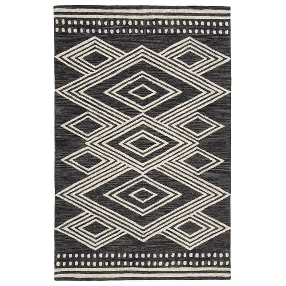 SAFAVIEH Micro-Loop Glenda Geometric Aztec Wool Area Rug, Charcoal/Ivory, 5' x 8'