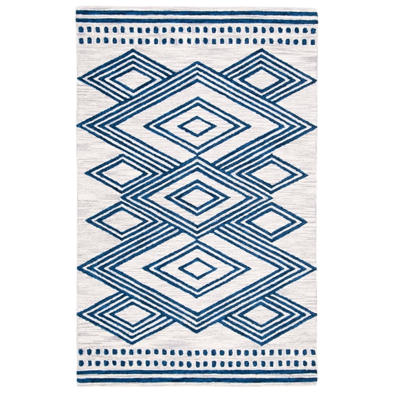 SAFAVIEH Micro-Loop Glenda Geometric Aztec Wool Area Rug, Ivory/Navy, 5' x 8'
