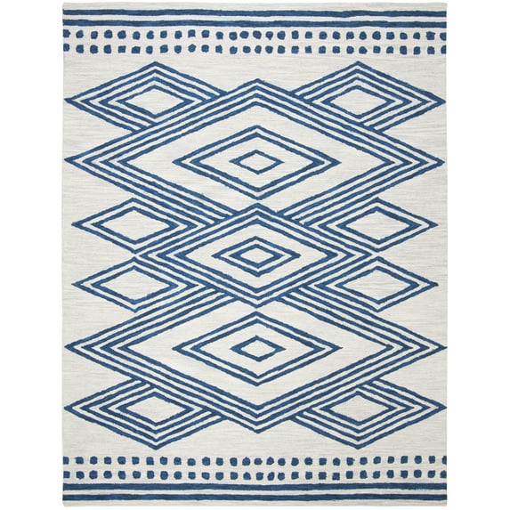 SAFAVIEH Micro-Loop Glenda Geometric Aztec Wool Area Rug, Ivory/Navy, 8' x 10'