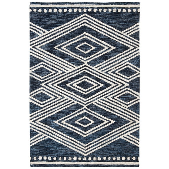 SAFAVIEH Micro-Loop Glenda Geometric Aztec Wool Area Rug, Navy/Ivory, 4' x 6'