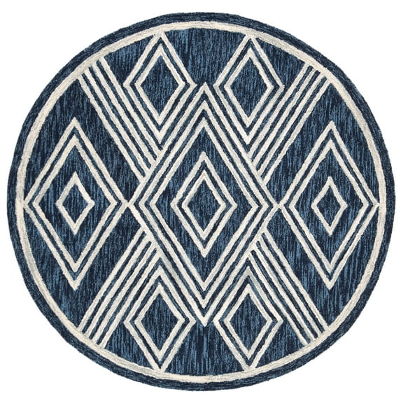 SAFAVIEH Micro-Loop Glenda Aztec Wool Area Rug, Navy/Ivory, 5' x 5' Round