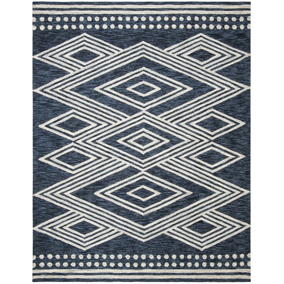 SAFAVIEH Micro-Loop Glenda Geometric Aztec Wool Area Rug, Navy/Ivory, 8' x 10'
