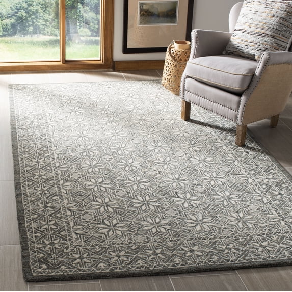 SAFAVIEH Micro-Loop Grace Floral Geometric Area Rug, Blue/Ivory, 5' x 5' Square