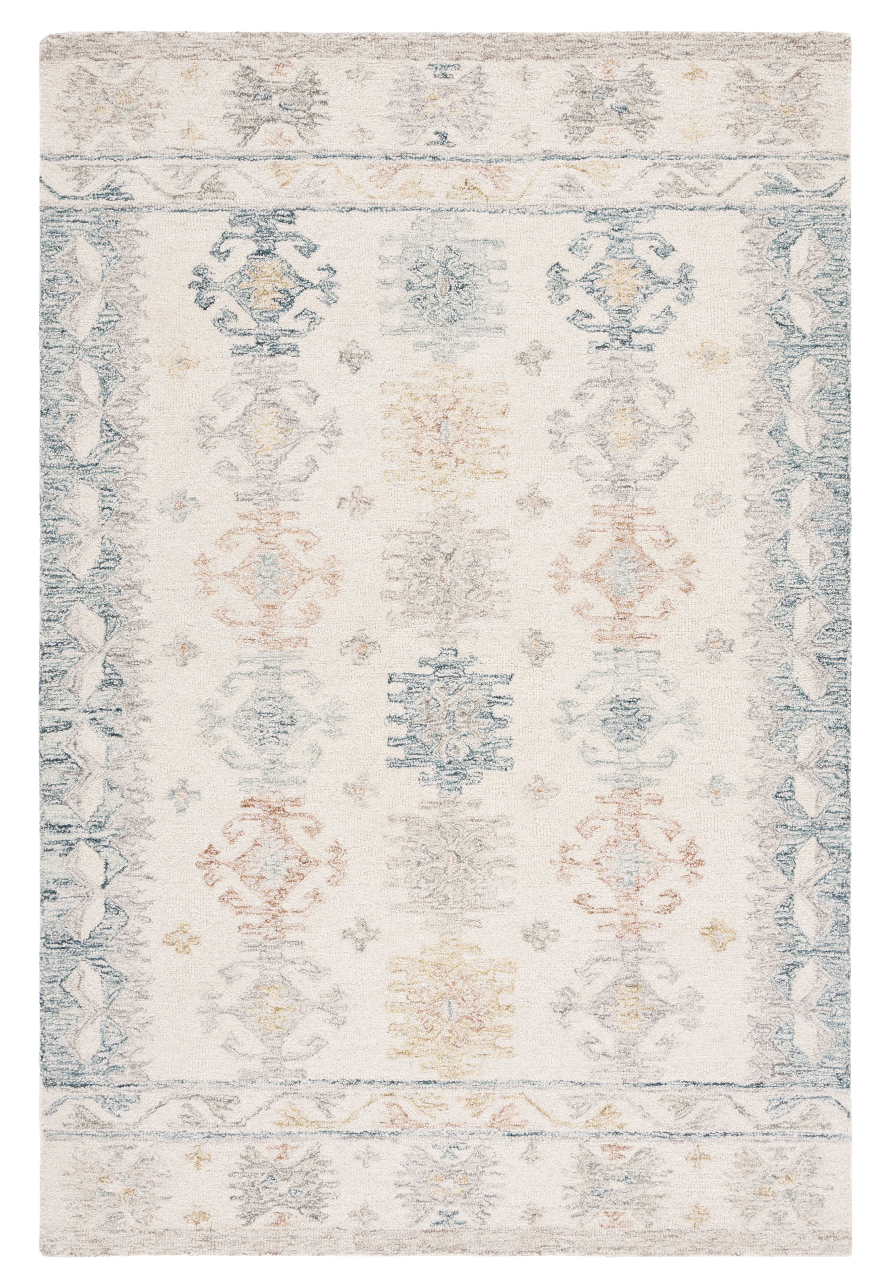 Ivory and Blue Hand-Tufted Wool Rectangular Rug