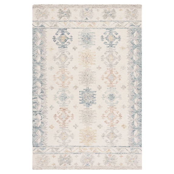 SAFAVIEH Micro-Loop Grosvenor Medallion Area Rug, Ivory/Blue, 4' x 6'
