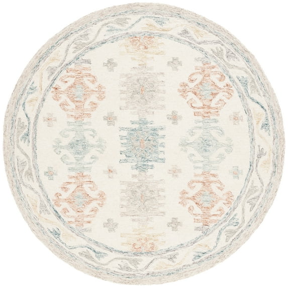 SAFAVIEH Micro-Loop Grosvenor Medallion Area Rug, Ivory/Blue, 6' x 6' Round