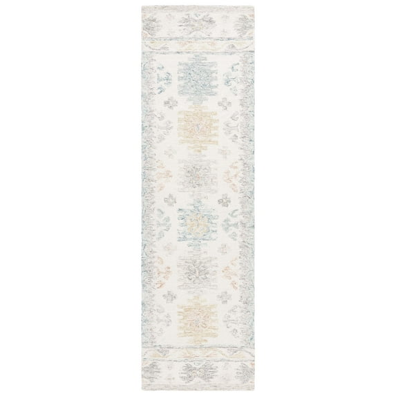 SAFAVIEH Micro-Loop Grosvenor Medallion Runner Rug, Ivory/Blue, 2'3" x 8'