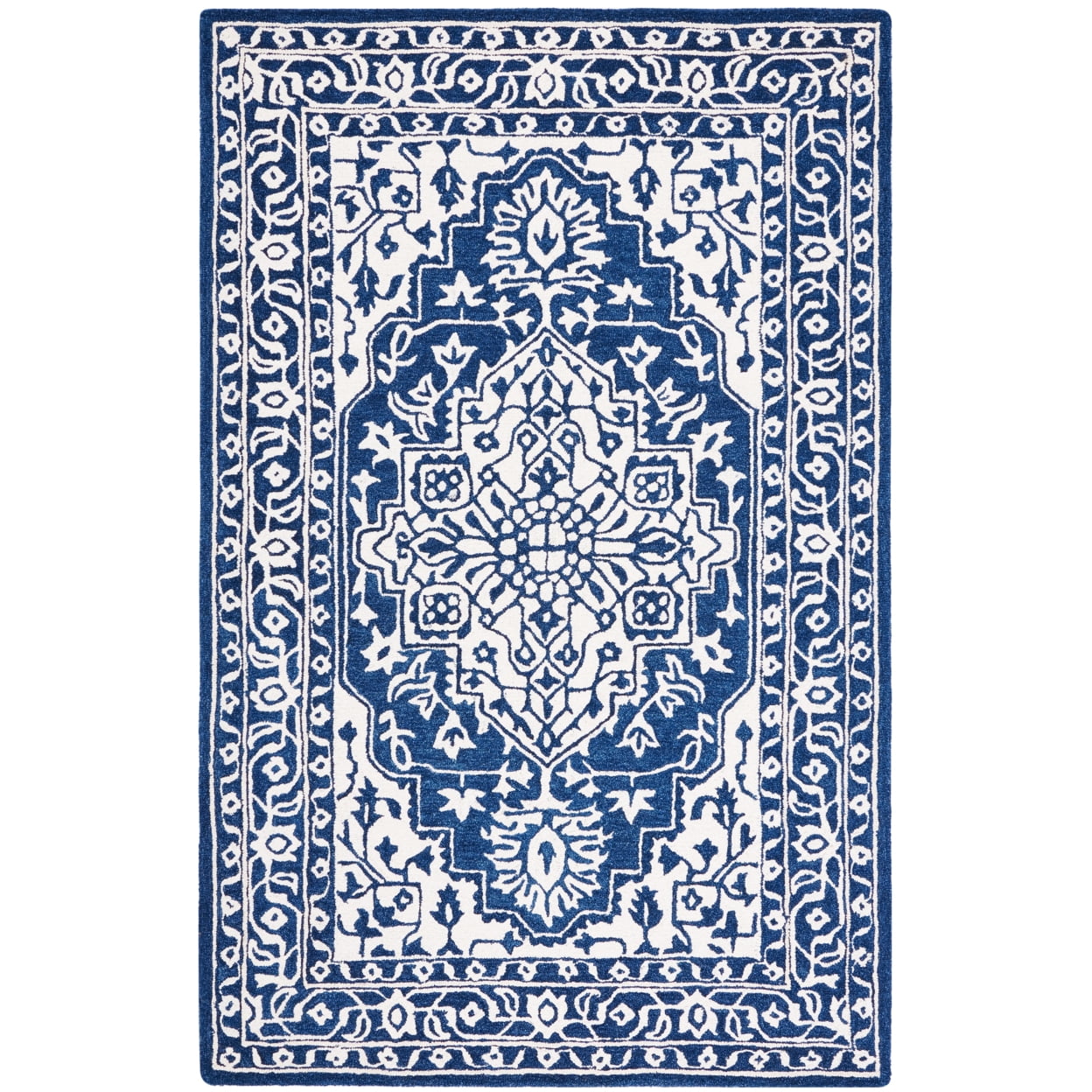 Navy and Ivory Hand-Tufted Wool 4' x 6' Rectangular Rug