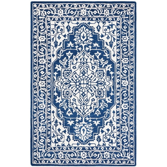 SAFAVIEH Micro-Loop Hailey Medallion Area Rug, Navy/Ivory, 8' x 10'