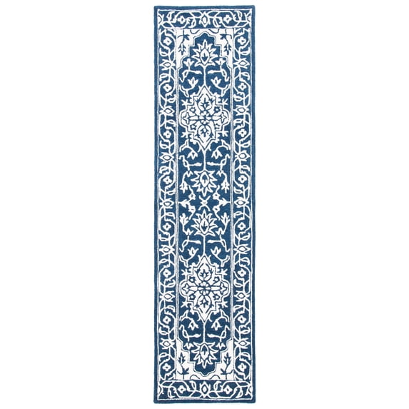 SAFAVIEH Micro-Loop Hailey Medallion Runner Rug, Navy/Ivory, 2'3" x 9'