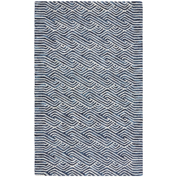 SAFAVIEH Micro-Loop Hamilton Geometric Area Rug, Dark Blue/Ivory, 6' x 9'