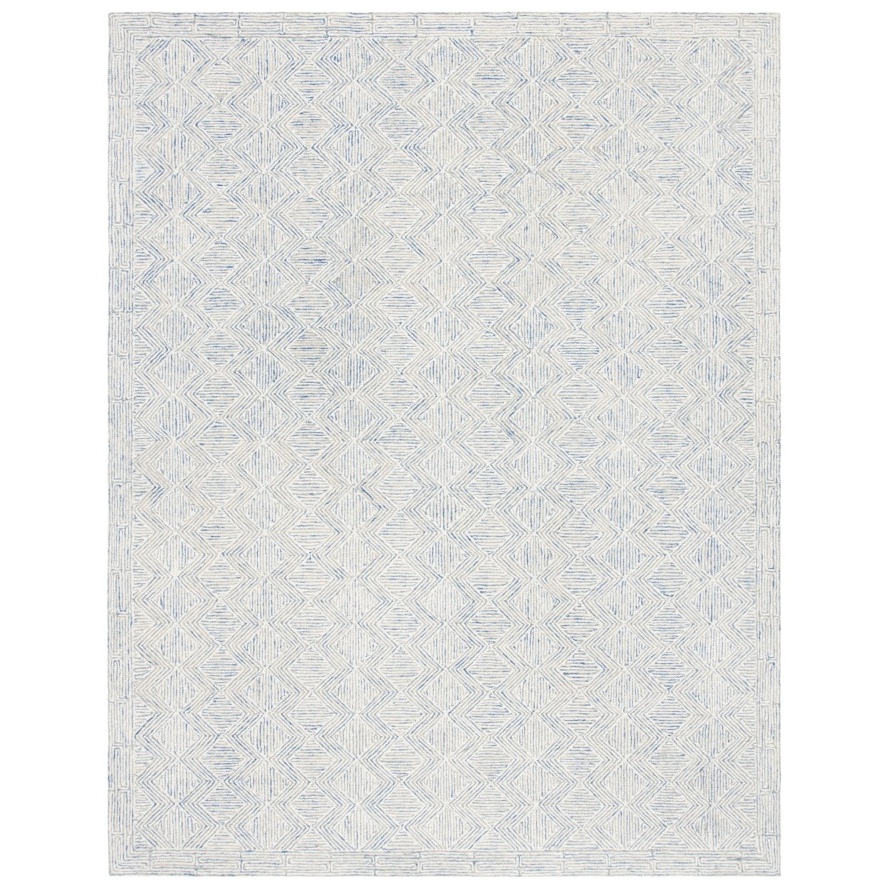 Handmade Ivory and Blue Wool Geometric Accent Rug 2' x 3'