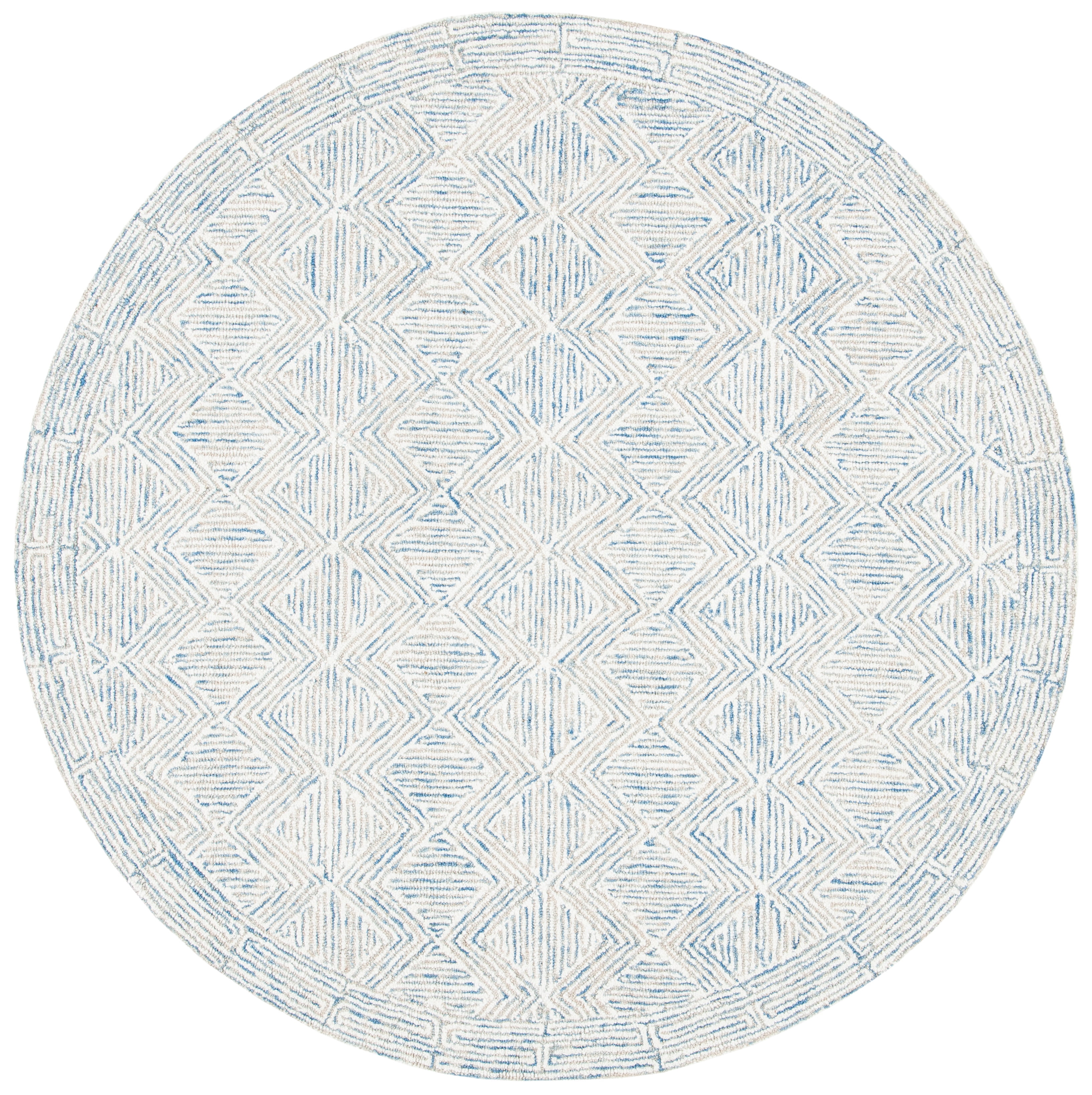 SAFAVIEH Micro-Loop Herbert Geometric Area Rug, Blue/Ivory, 3' x 3' Round