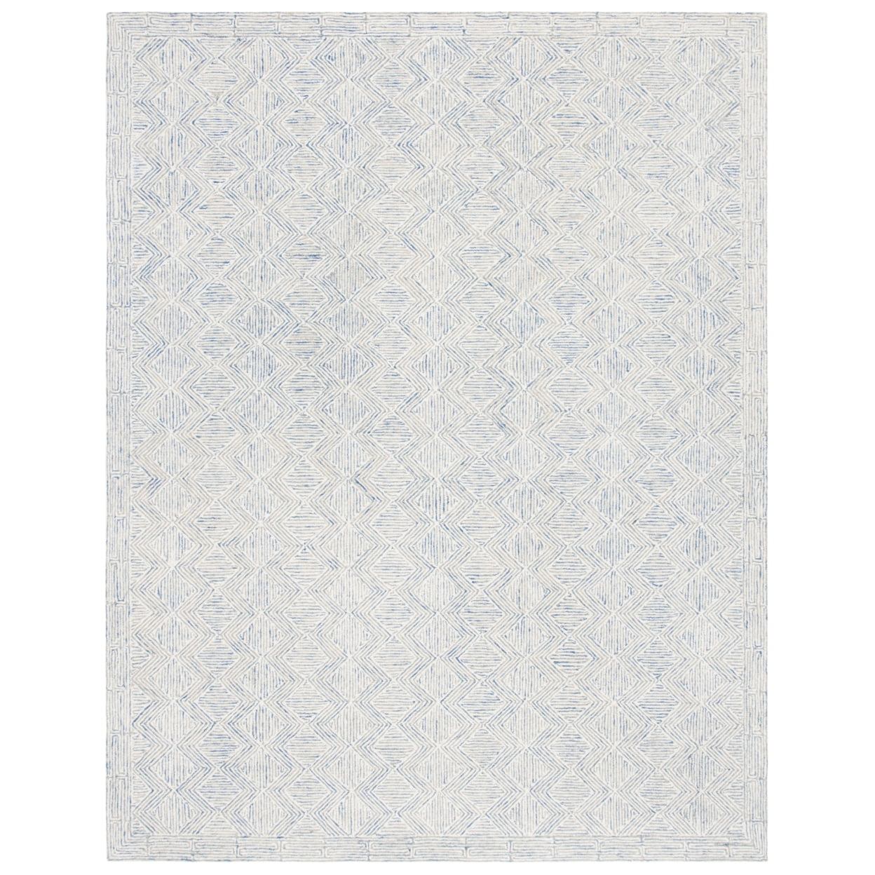 Blue and Ivory Handmade Wool 9' x 12' Geometric Area Rug