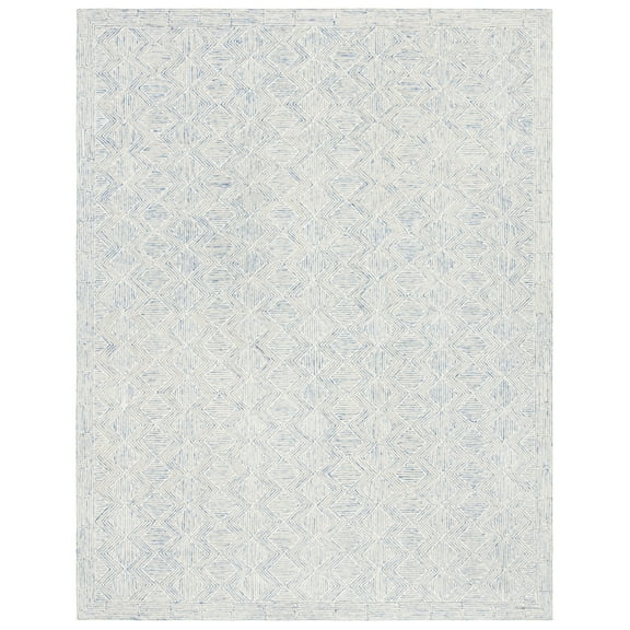 SAFAVIEH Micro-Loop Herbert Geometric Chevron Wool Area Rug, Blue/Ivory, 4' x 6'