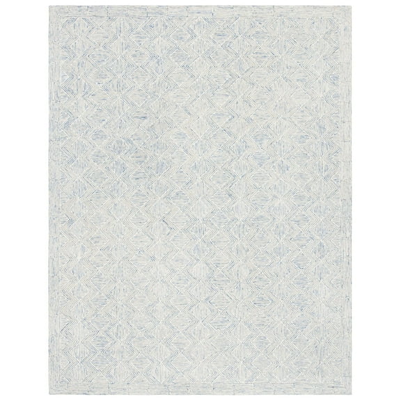SAFAVIEH Micro-Loop Herbert Geometric Chevron Wool Area Rug, Blue/Ivory, 5' x 8'
