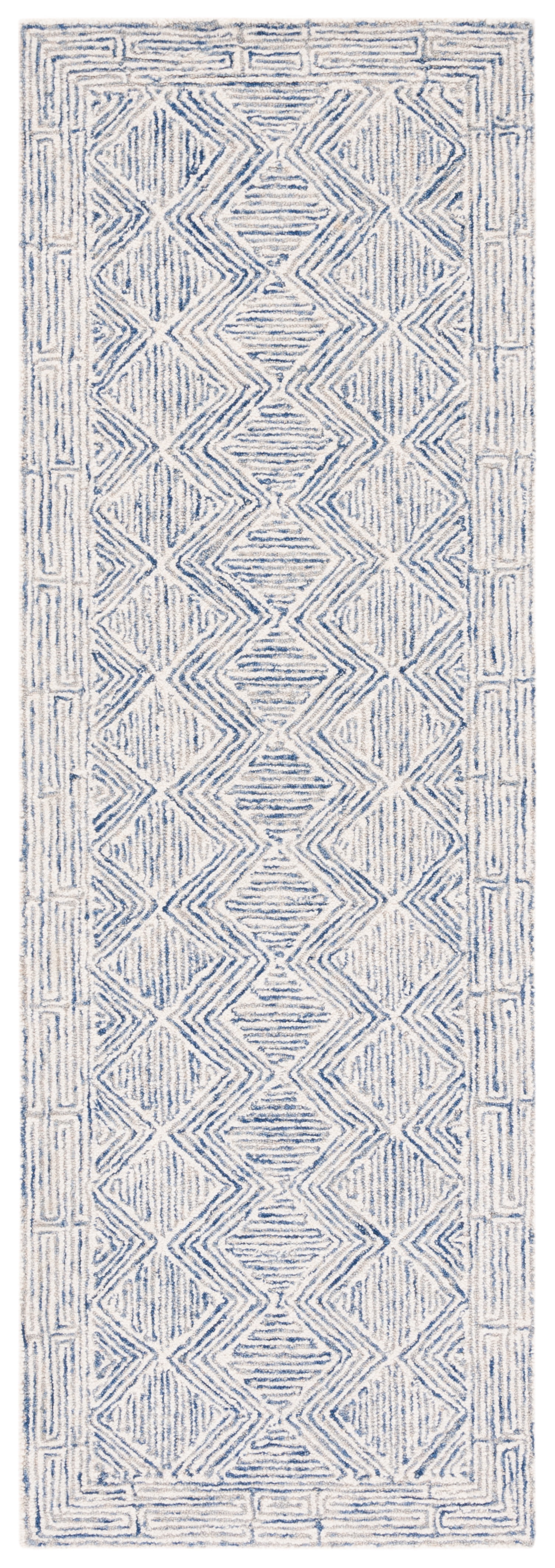 SAFAVIEH Micro-Loop Herbert Geometric Runner Rug, Blue/Ivory, 2'3" x 7'