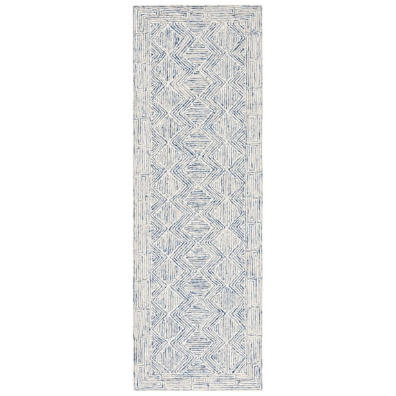 SAFAVIEH Micro-Loop Herbert Geometric Runner Rug, Blue/Ivory, 2'3" x 7'