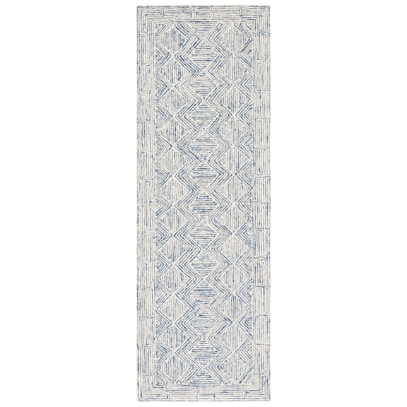 SAFAVIEH Micro-Loop Herbert Geometric Runner Rug, Blue/Ivory, 2'3" x 8'