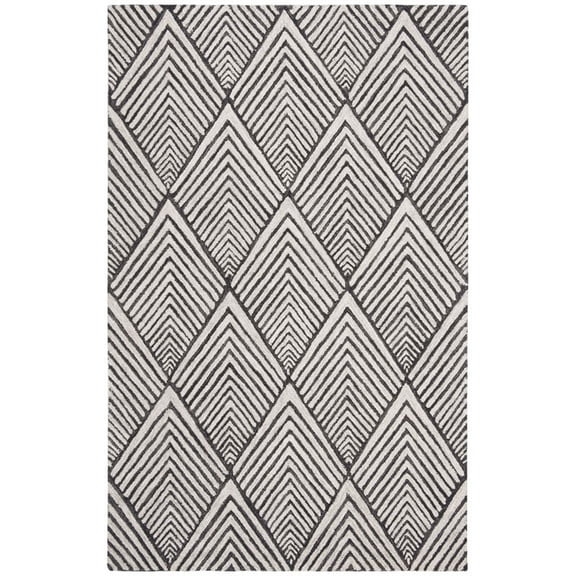 SAFAVIEH Micro-Loop Horatio Diamond Trellis Wool Area Rug, Charcoal/Ivory, 2'6" x 4'
