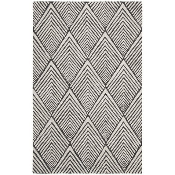 SAFAVIEH Micro-Loop Horatio Diamond Trellis Wool Area Rug, Charcoal/Ivory, 2'6" x 4'