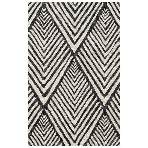 SAFAVIEH Micro-Loop Horatio Diamond Trellis Wool Area Rug, Charcoal/Ivory, 2'6" x 5'