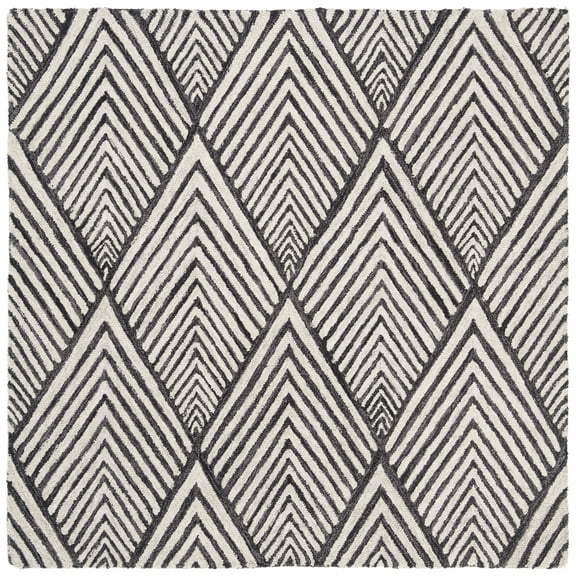 SAFAVIEH Micro-Loop Horatio Geometric Wool Area Rug, Charcoal/Ivory, 7' x 7' Square