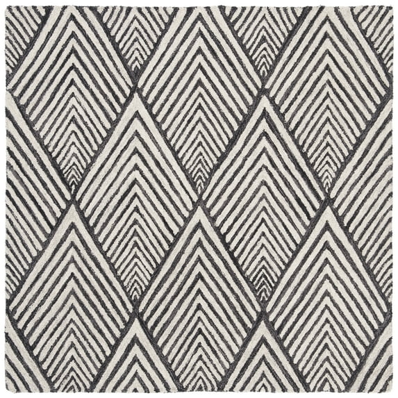 SAFAVIEH Micro-Loop Horatio Geometric Wool Area Rug, Charcoal/Ivory, 7' x 7' Square