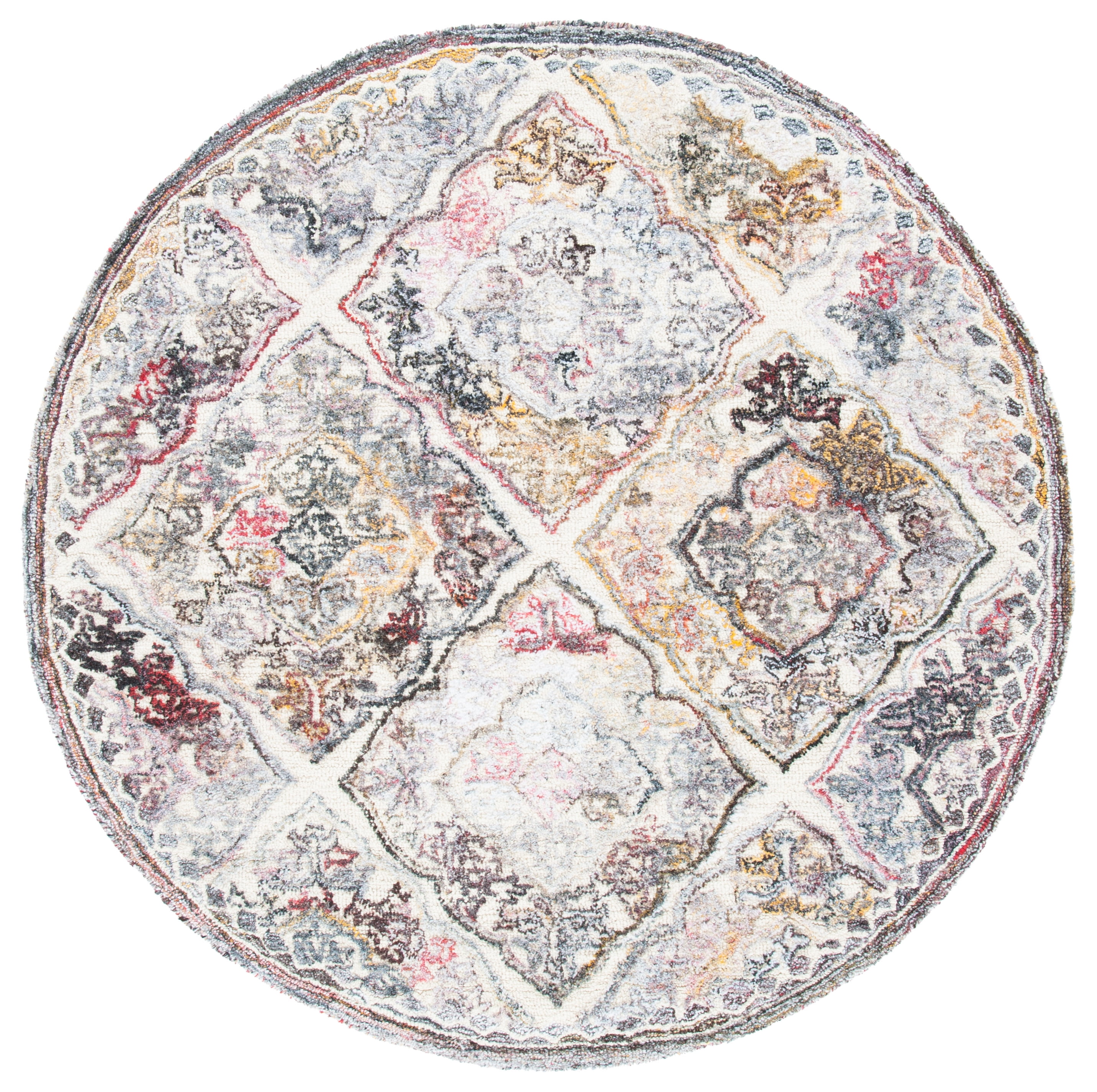 SAFAVIEH Micro-Loop Hudson Medallion Area Rug, Grey/Ivory, 5' x 5' Round