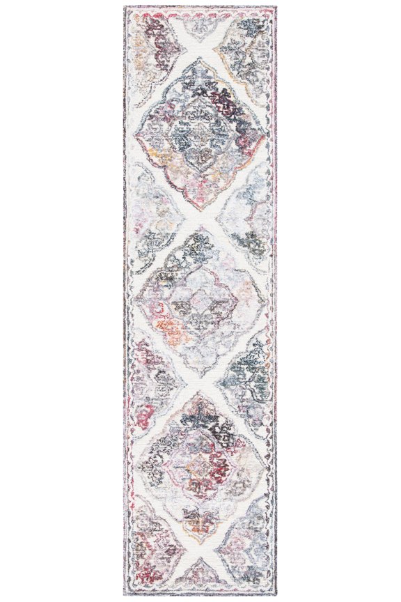 Micro-Loop Hudson Medallion Runner Rug, Grey/Ivory, 2'3" x 9'