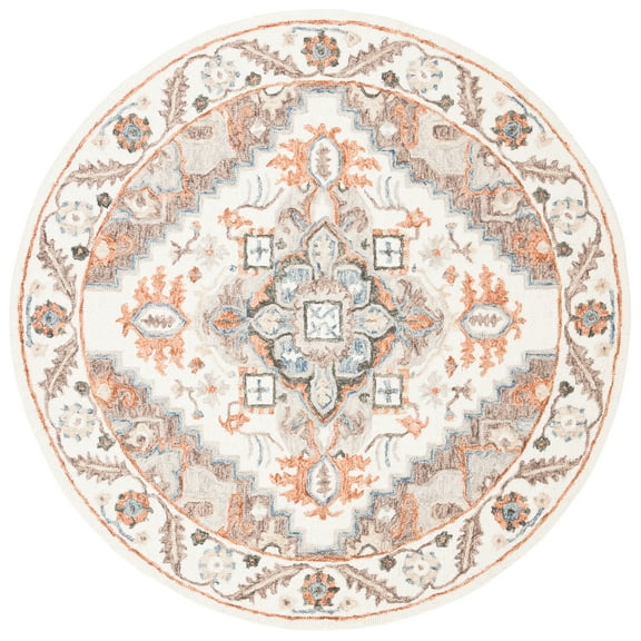 SAFAVIEH Micro-Loop Hypatia Oriental Wool Area Rug, Ivory/Rust, 5' x 5' Round