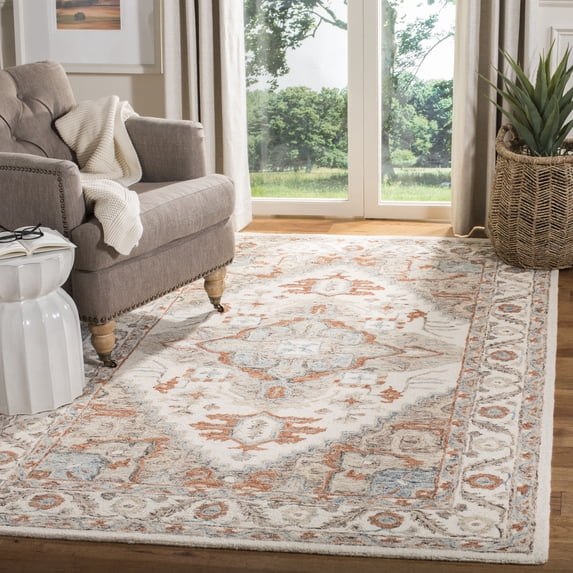 SAFAVIEH Micro-Loop Hypatia Traditional Wool Area Rug, Ivory/Rust, 4' x 6'