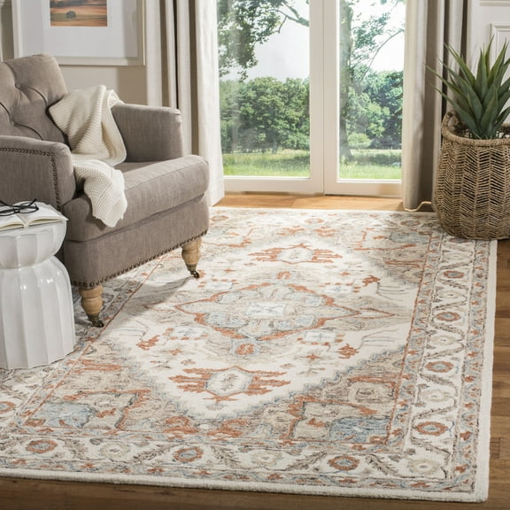 SAFAVIEH Micro-Loop Hypatia Traditional Wool Area Rug, Ivory/Rust, 5' x 8'