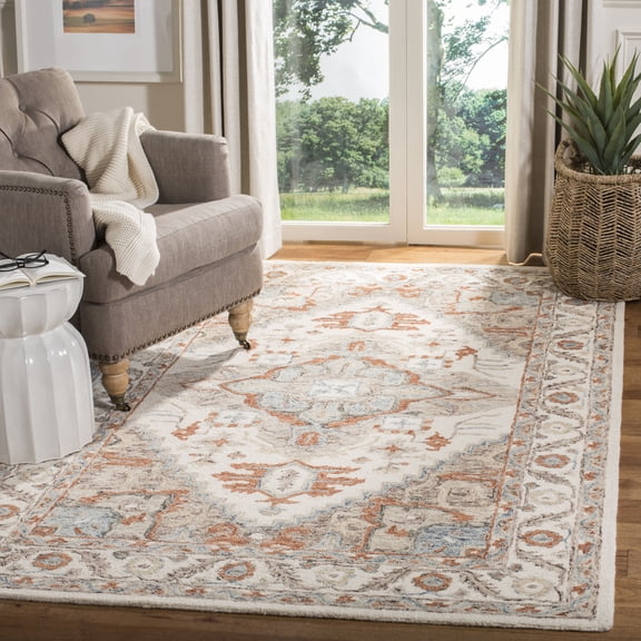 SAFAVIEH Micro-Loop Hypatia Traditional Wool Area Rug, Ivory/Rust, 8' x 10'