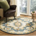 thumbnail image 1 of SAFAVIEH Micro-Loop Ibrahim Floral Bordered Wool Area Rug, Cream/Blue, 5' x 5' Round, 1 of 7