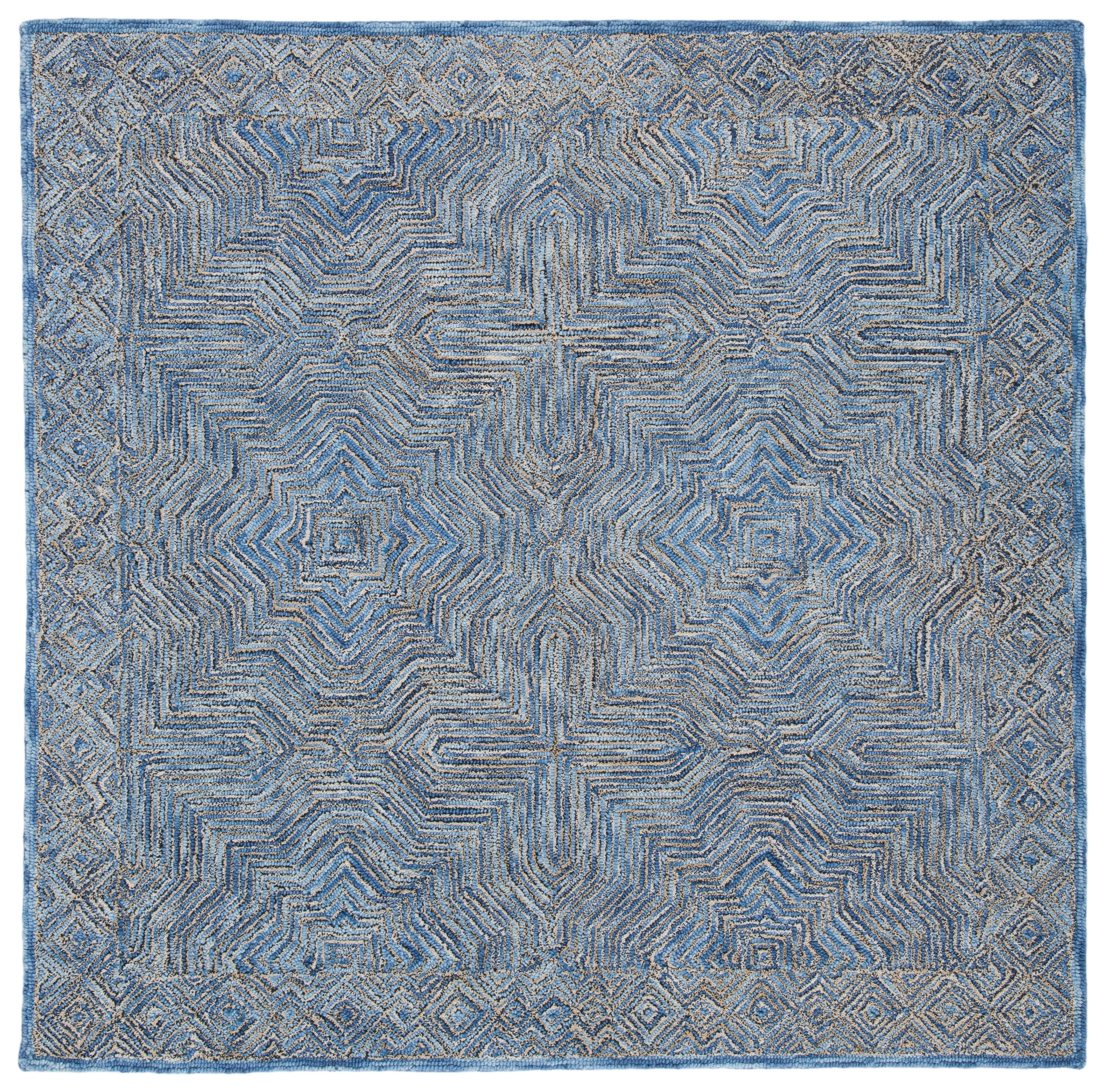 Blue Handmade Tufted Wool Square Area Rug