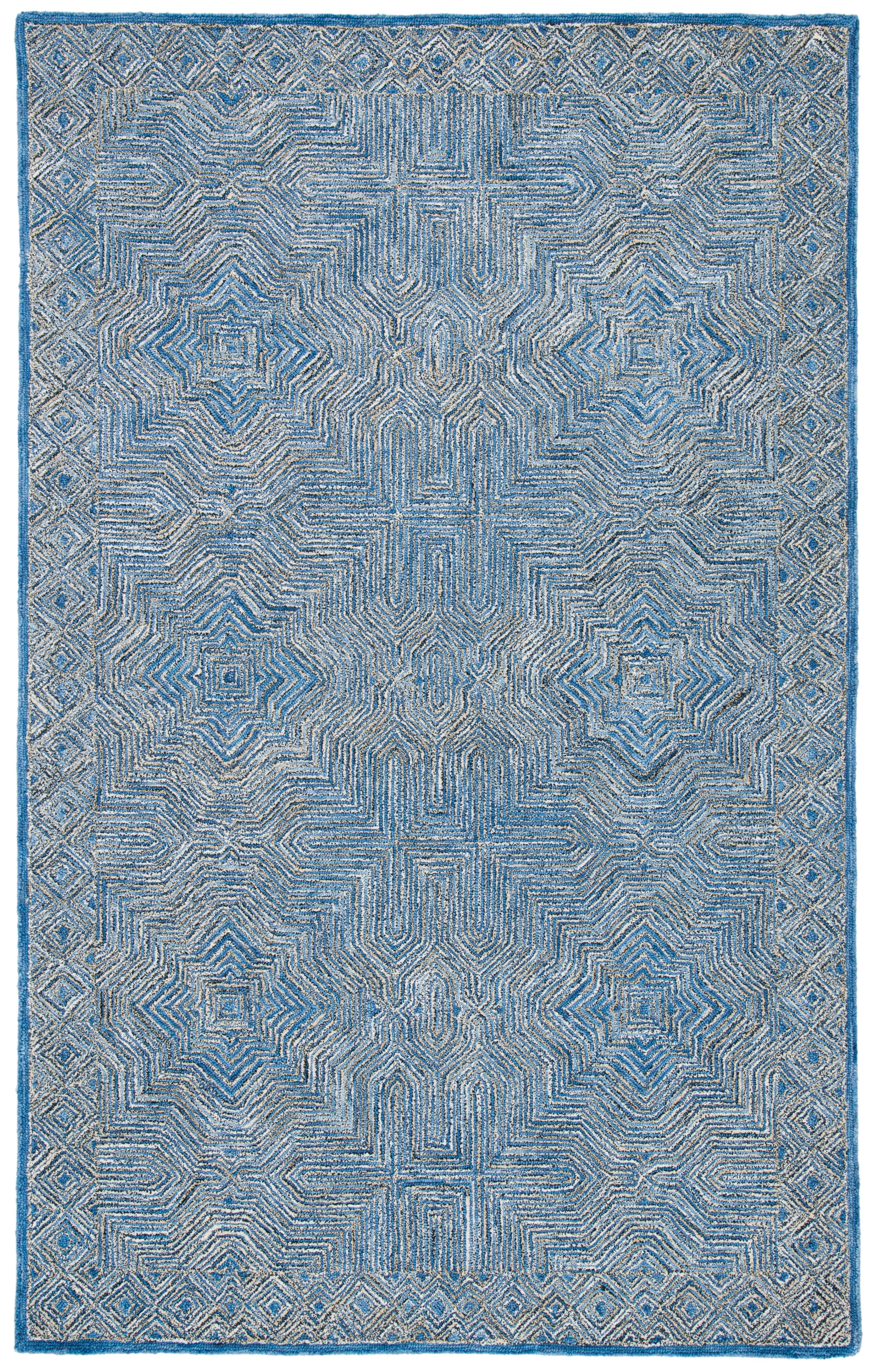 Handmade Blue Wool Tufted Rectangular Area Rug