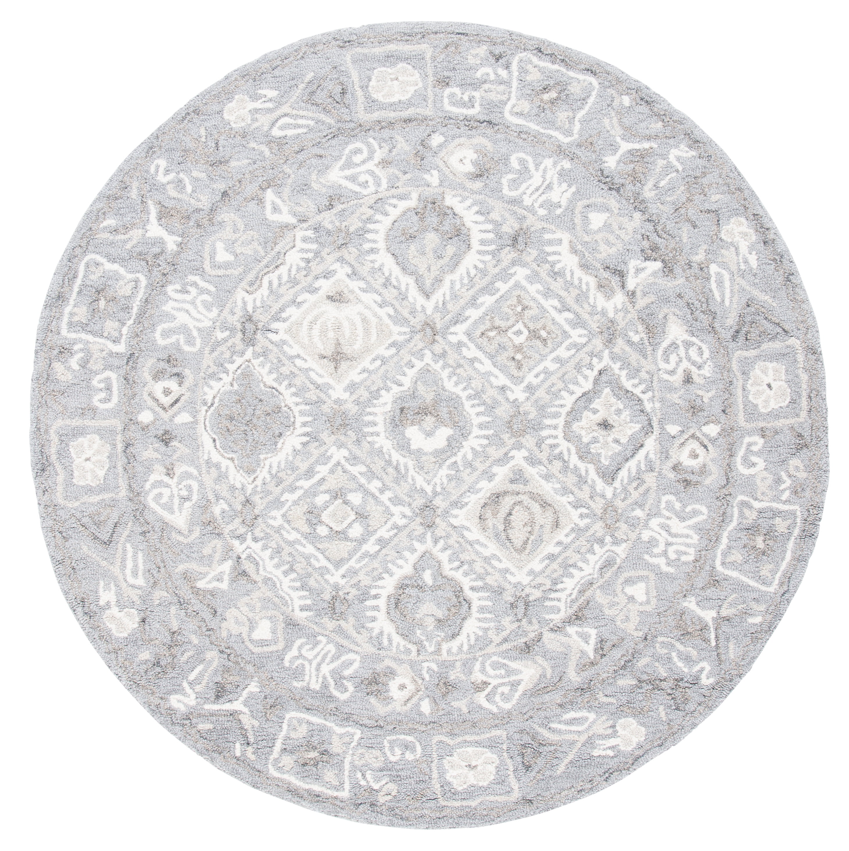 SAFAVIEH Micro-Loop Jaime Medallion Area Rug, Ivory/Grey, 5' x 5' Round