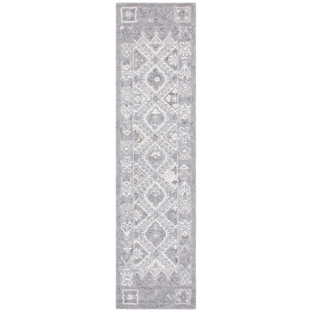 SAFAVIEH Micro-Loop Jaime Medallion Runner Rug, Ivory/Grey, 2'3" x 9'