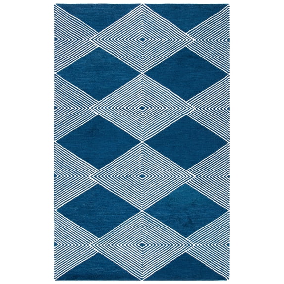 SAFAVIEH Micro-Loop Jamaar Diamond Area Rug, Navy/Ivory, 5' x 8'