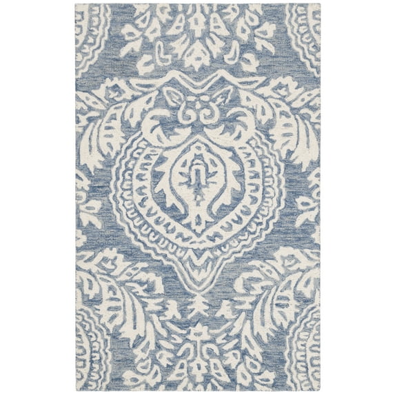 SAFAVIEH Micro-Loop Jaydon Floral Wool Area Rug, Blue/Ivory, 2'6" x 4'