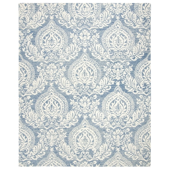 SAFAVIEH Micro-Loop Jaydon Floral Wool Area Rug, Blue/Ivory, 8' x 10'