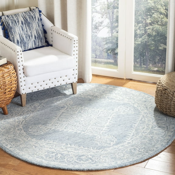 SAFAVIEH Micro-Loop Jeremy Floral Bordered Area Rug, Grey, 5' x 5' Round