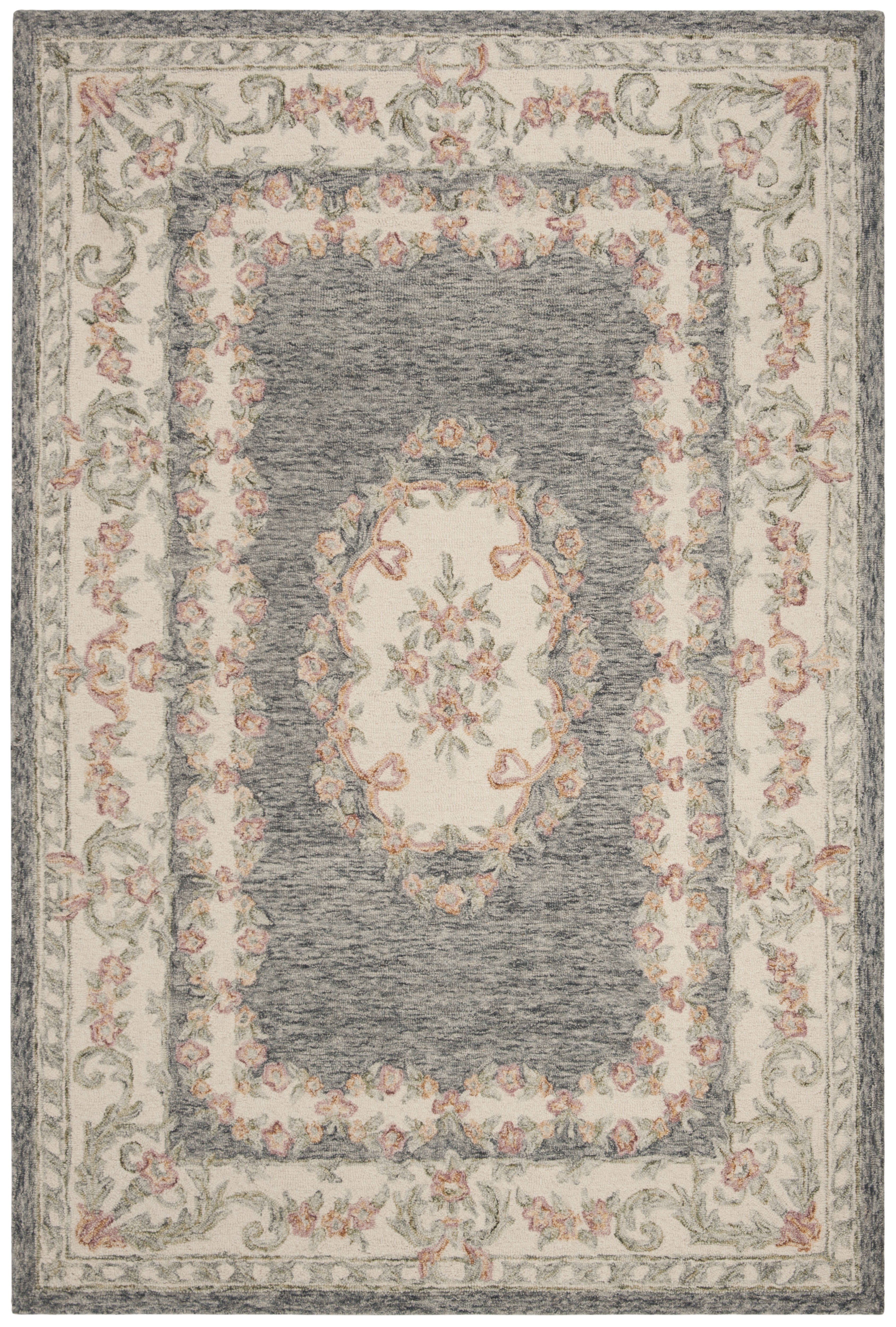 Bordered Wool Rug SAFAVIEH Micro-Loop Jesper Floral Bordered Wool Area Rug, Grey/Ivory, 4 ...