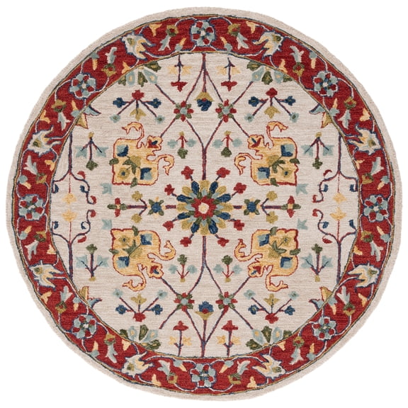 SAFAVIEH Micro-Loop Joey Medallion Area Rug, Beige/Rust, 5' x 5' Round