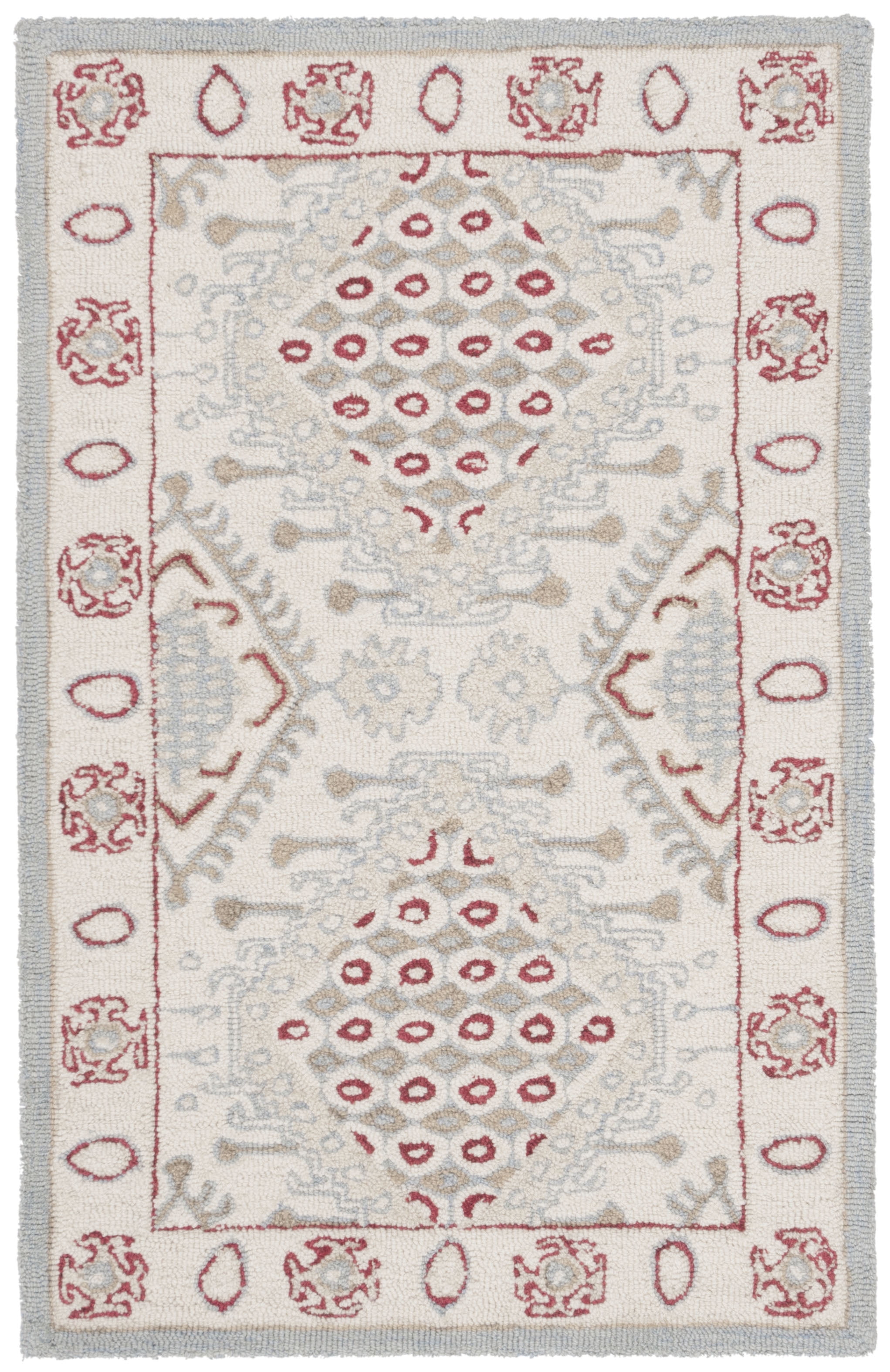 Ivory and Red Hand-Tufted Wool Area Rug, 2'6" x 4'