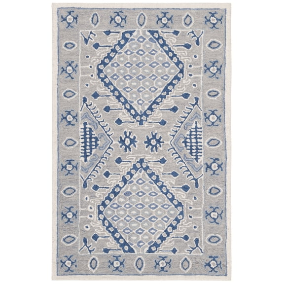 SAFAVIEH Micro-Loop Jolene Geometric Wool Area Rug, Light Grey/Blue, 2'6" x 4'