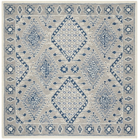 SAFAVIEH Micro-Loop Jolene Geometric Wool Area Rug, Light Grey/Blue, 5' x 5' Square