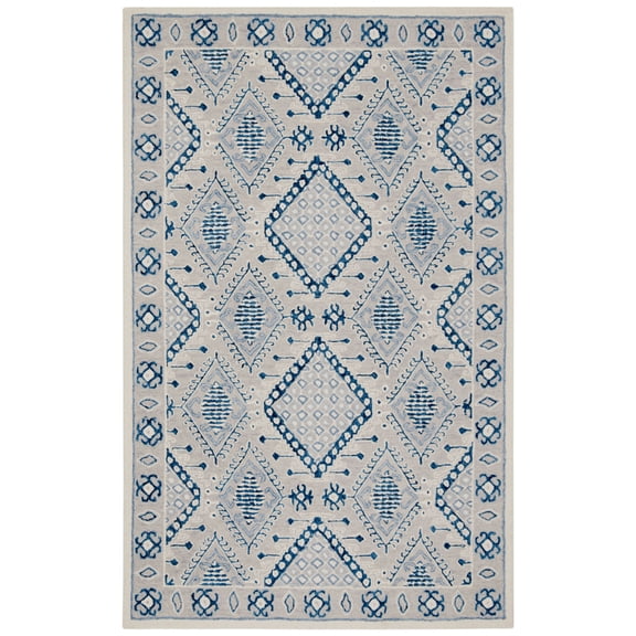 SAFAVIEH Micro-Loop Jolene Geometric Wool Area Rug, Light Grey/Blue, 5' x 8'